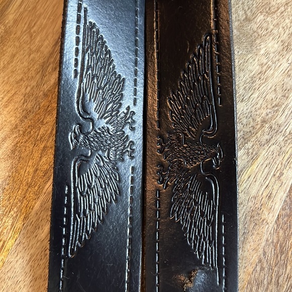 Vtg HARLEY DAVIDSON sz XXL 42-44 Embossed Eagle Belt Black Thick Leather Silver - Picture 6 of 16